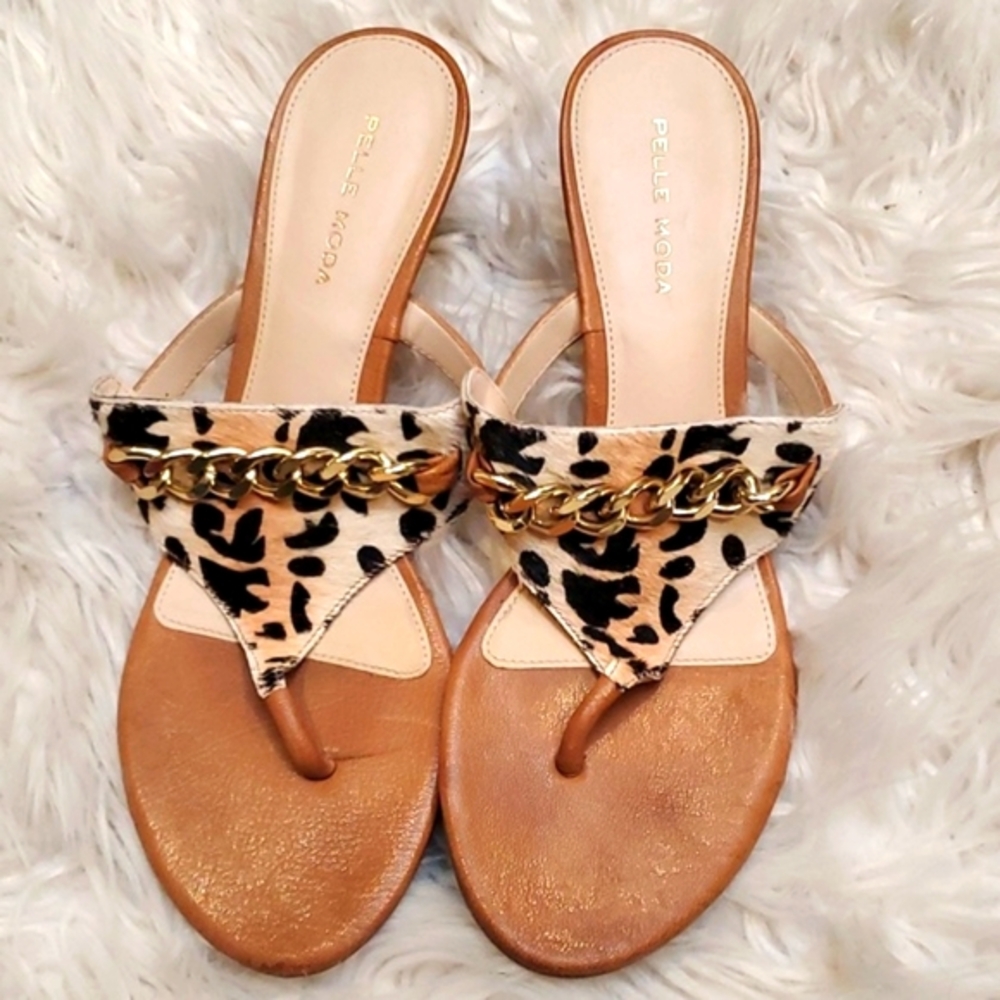 Pelle Moda Leopard Print Pony Hair Sandals Kitten Heels Size 8.5 - Picture 2 of 7